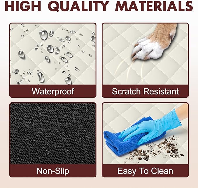 Backseat Cover for Dogs, Waterproof and Non-Slip Pet Bench Seat Covers, Car Seat Protector for Back Seat, Universal Size Rear Car Seat Cover Fits Cars, Trucks and SUVs, L-Beige&Black