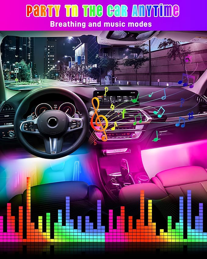 5.7FT LED Interior Light for Car, 48LEDs RGB USB Under Dash Lighting, Footwell Neon Internal Lights Kit, Smart APP and Remote Dual Control, Multicolor Music and Mic Mode