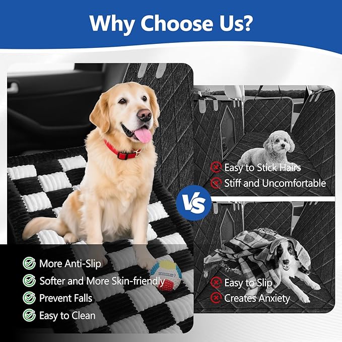 Thickened Dog Bed for Car Back Seat, Upgraded Bottom Non-Slip, Fits Hard Bottom car seat Cover for Dogs, Premium Mixed Color, Dog Car Seat Cover (Black-White)