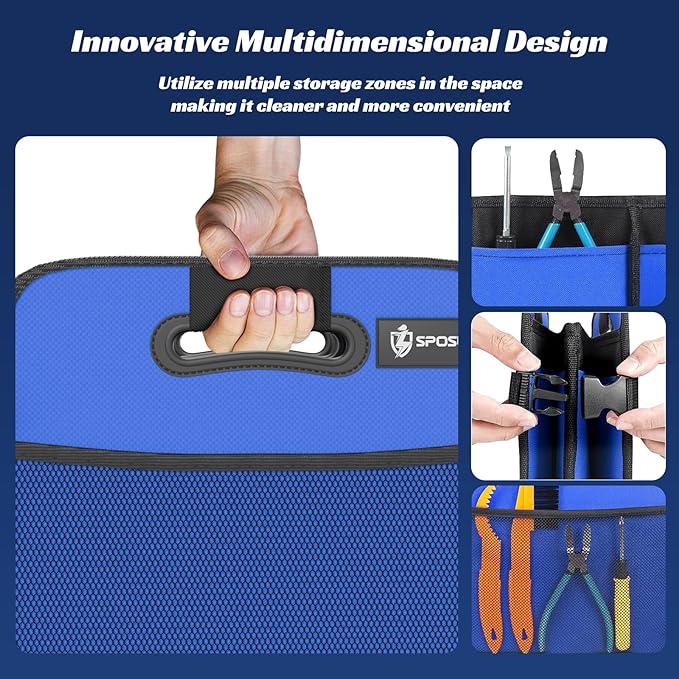 Sposuit Trunk Organizer for Car - 70L Collapsible Car Storage with 11 Pockets & Reinforced Handles, SUV Trunk Organizers for Grocery Cargo(Blue)