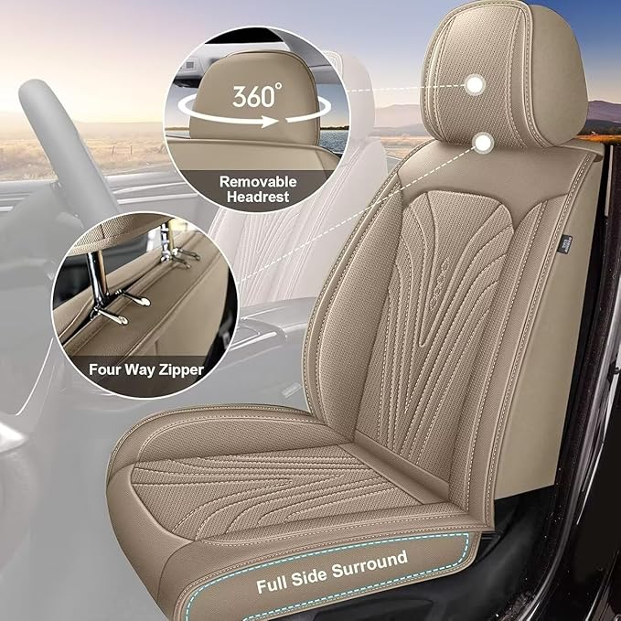 Seat Covers Fit for Hyundai Ioniq 2017-2024 2025, Waterproof Leather Breathable Car Cushions Anti-Slip for 5 Passengers Seat Covers Protector(5 Seats, Beige)