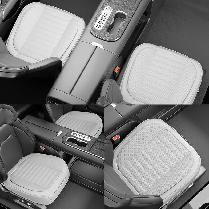 2 Pack Car Bottom Seat Covers, Luxury Leather Front Seat Covers, Breathable and Waterproof Automotive Bottom Seat Covers, Universal Anti-Slip Seat Covers Fit for Most Vehicles (White-2 PCS)