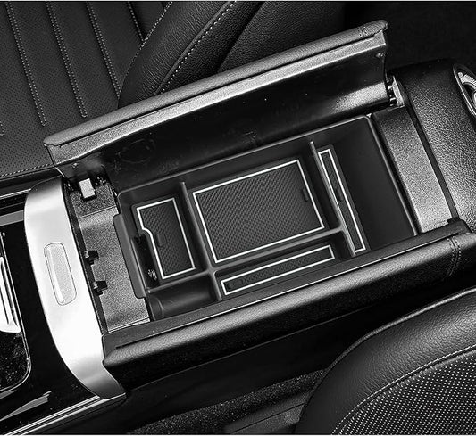 LUWU Center Console Organizer Compatible with 2022-2026 Benz C-Class C300/C300 4Matic/AMG C43/AMG C63 SE Performance W206 Accessories Armrest Console Storage Box Insert Tray ABS Material White