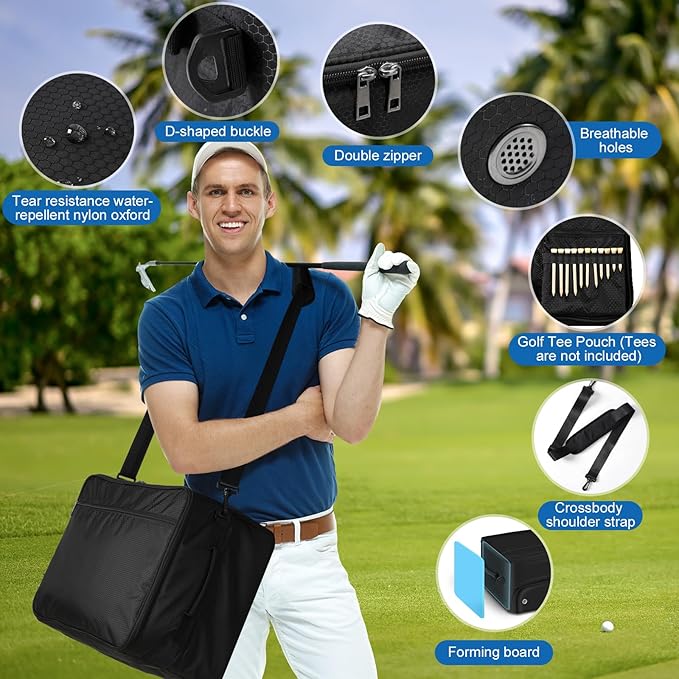 Golf Trunk Organizer for Car SUV with Shoe Compartment & Divider | 2-Layer Golf Storage Bag for Balls, Tees, Accessories | Waterproof Golf Locker Gift for Men, Dad, Golfers