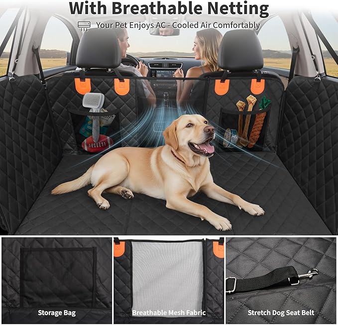 HOTEAGLE Back Seat Cover for Dogs, Waterproof Hard Bottom Spacious and Comfortable, Ideal for Car Trips and Outdoor Adventures, Cherished by Pet Owners（Black）