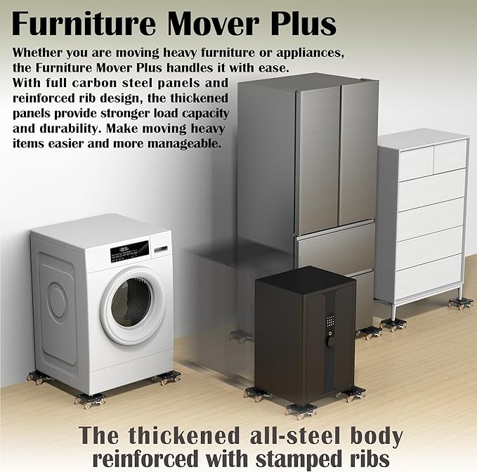 ONEON Furniture Mover Plus, Upgrated to Full Carbon Steel Panels Dolly, Reinforced Rib Design, Increased Weight Capacity, with Furniture Lifter, Easy Heavy Lifting
