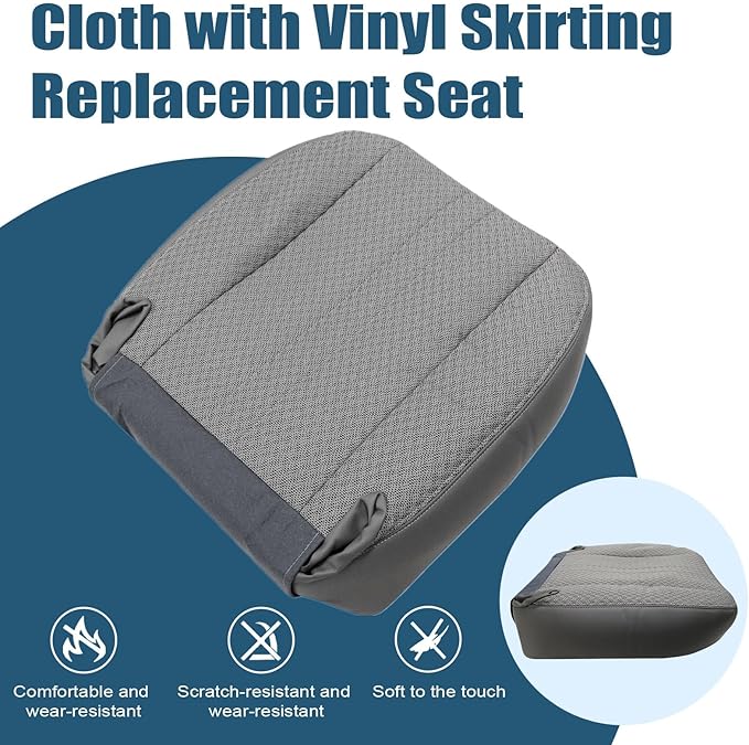 Priprilod Driver or Passenger Side Bottom Seat Cover & Lower Pad Foam Cushion Compatible with Chevy Express GMC Savana 1500 2500 3500 2003 2004 2005 2006 2007 2008 2009 2010 2011 2012 2013 2014