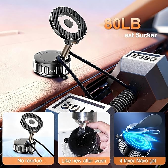 Magnetic Car Phone Holder for MagSafe, 120+ LB Suction Cup & 2800gf Magnetic Force, 360° Adjustable Mount for iPhone Pro Max/Plus & MagSafe-Compatible Android Phones (CHH12)