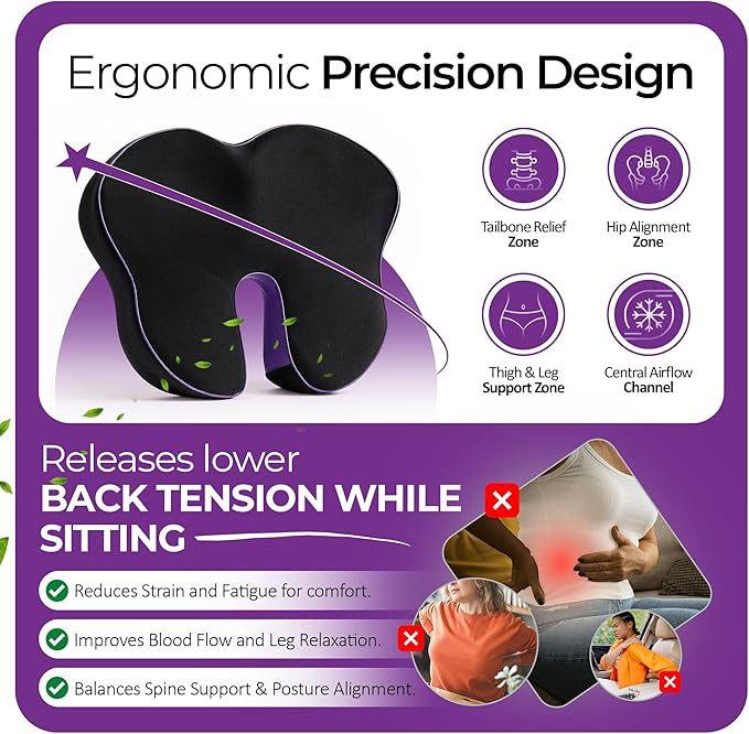 Carepath Memory foam seat cushion | Pain relief seat cushion for office chair, desk for long sitting, sciatica ,back & butt _Orthopedic office chair cushions for back pain, Car travel | Extra Dense