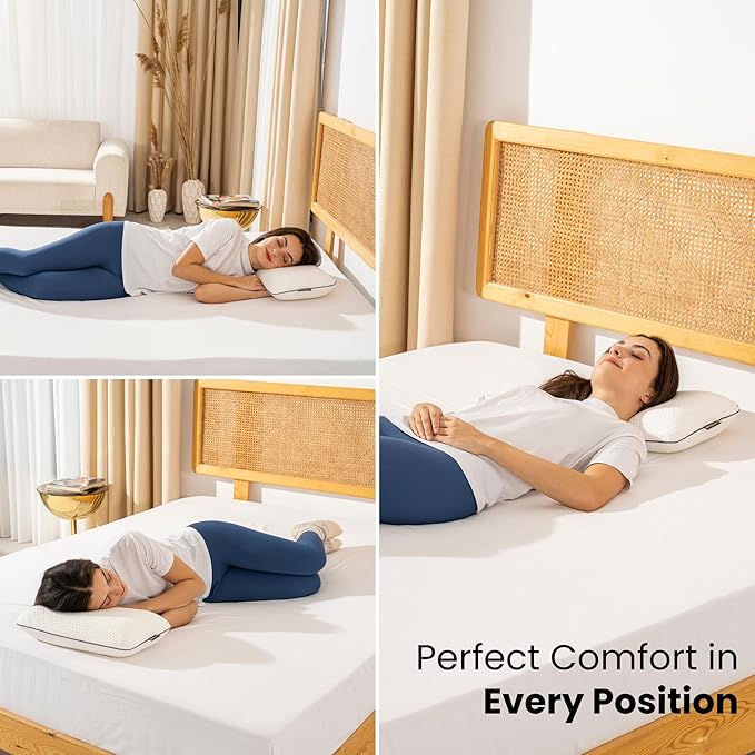 Memory Foam Travel Pillow with Washable Cover & Carry Bag – Compact, Soft & Breathable Neck Pillow for Airplane, Camping & Car (White- with Extra Gray Cotton Cover, 15.7x9.8x3.9 inches)