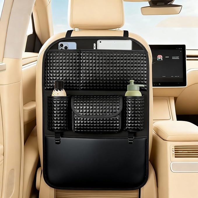 Back Seat Cover For Kids + 5 Pocket Storage Organizer, 1 Pack X-Large Waterproof Kick Mats Backseat Protector, Car Seat Back Protectors For Vehicles To Protect From Dirt, Mud & Scratches