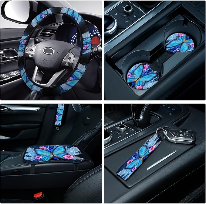 13 Pcs Butterfly Universal Car Seat Covers Full Set, Breathable & Washable Car Seat Covers Full Sets, Fashionable Butterfly Covers for Cars Interior, Universal Fit