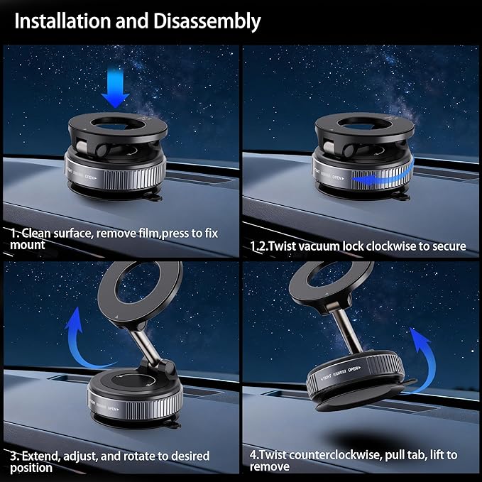 2026 Upgraded Vacuum Magnetic Car Phone Holder 360° Reinforced 96LBS Ultra Suction Cup Phone Mount for MagSafe Cell Phone Holders for Your Car/Gym/Mirror Mount for iPhone & Android