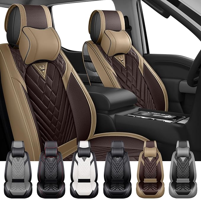 Front Set Car Seat Covers for Ford F-150 F-250 F-350 XL XLT STX Lariat King Ranch Platinum Raptor Waterproof Seat Covers 2009-2025, Anti-Slip Seat Protectors(Luxury 2 Seats/Brown Coffee)