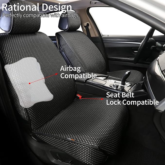 Auto Newer 2PCS Luxury Breathable Car Seat Cover,Front Car Seat Protector, Fit Four Seasons of Universal Automotive Vehicle Cushion Cover, Compatible with 90% Cars,SUV,Trucks (Black,Front Seats)