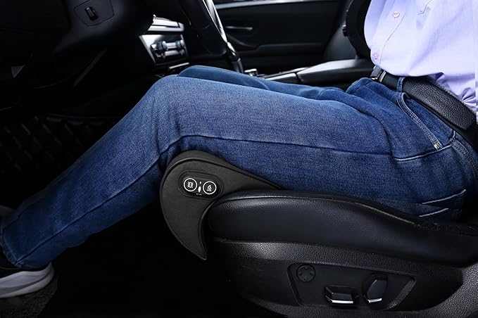 JUPENG Heated Massaging Car Leg Extende with Memory Foam，Vibrating Pillow for Long Drive ，Breathable Ergonomic Cushion with Heat，Car Seat Thigh Extender Support Cushions（Black, Brown, Beige） (Black)