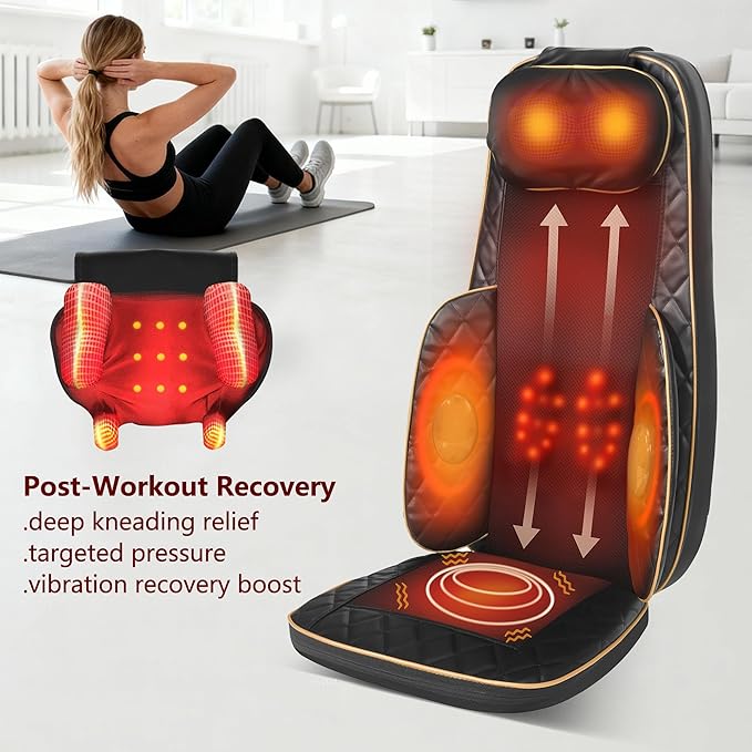 Neck and Back Massager with Heat - Shiatsu Full Back Walking Massager with Deep Kneading & Seat Cushion Vibration for Chair and Home, Pain Relief, Dual-Neck Detachable and Height Adjustment