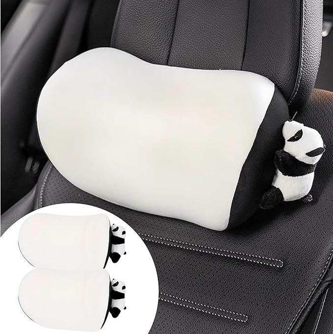 Car Headrest Pillow 2PCS Cute Car Seat Neck Pillow Car Decor Accessories Memory Foam Neck Support Cushions for Comfortable Driving Easy Install & Washable (Panda Black)