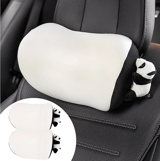 Car Headrest Pillow 2PCS Cute Car Seat Neck Pillow Car Decor Accessories Memory Foam Neck Support Cushions for Comfortable Driving Easy Install & Washable (Panda Black)