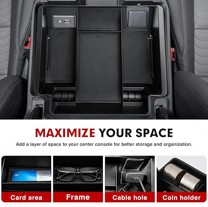 Autorder Center Console Organizer for 2022-2026 Chevy Chevrolet Silverado&Sierra 1500/2024-2026 Silverado&GMC Sierra 2500HD/3500HD Accessories Armrest Storage Box(Only Fit Full Console w/Bucket Seats)