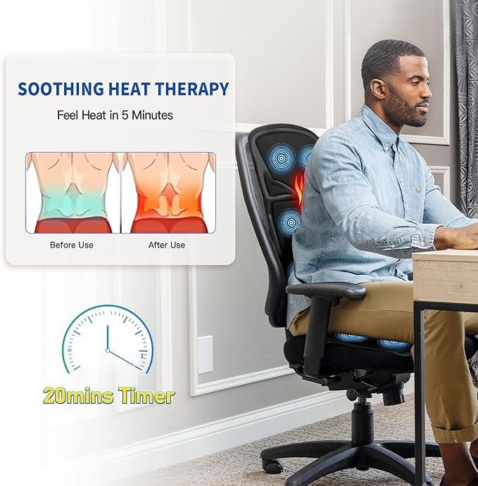 Sotion Seat Massager, Vibrating Back Massager for Chair Massage Cushion, 10 Vibrations to Relieve Stress and Fatigue for Back, Shoulder and Thighs