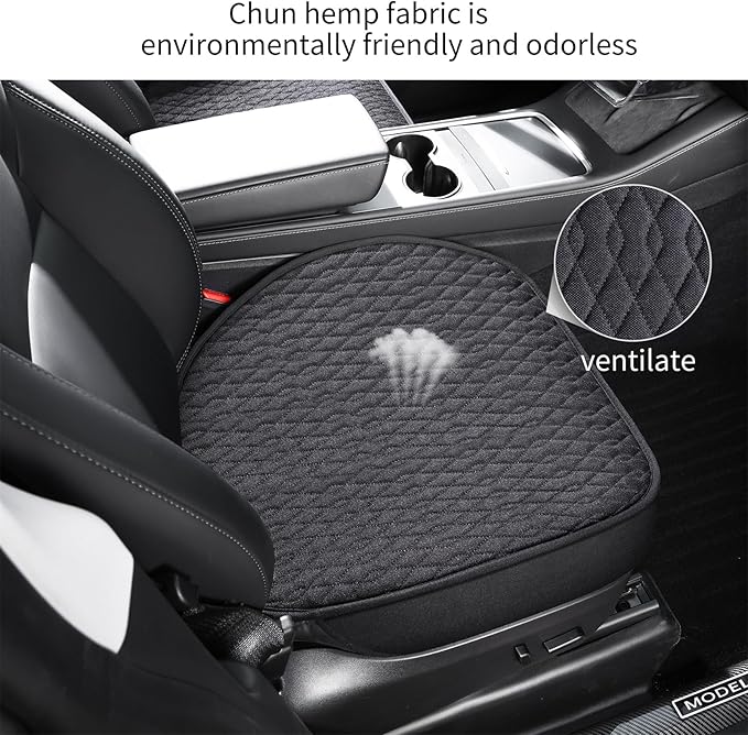 SanQing 2PCS Car Seat Cover Luxury Linen Front Seat Covers for Model Y 2023-2024 Car Seat Bottom,Heavy Duty Seat Cushion Protector Without Backrest (Black Front, Model Y)