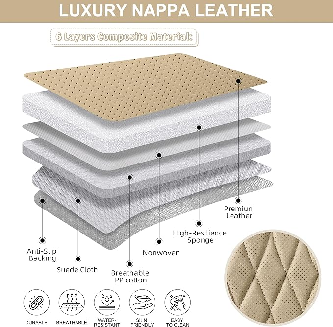 2 Pack Front Car Seat Bottom Covers, Universal Auto Seat Cushions, Nappa Leather Full Wrapping Edge Compatible with Most of Vehicles - SUVs/Sedans/Pickup Trucks, Beige