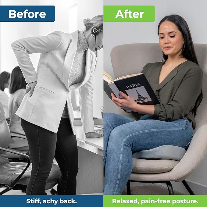 LuminaRest® Gel Seat Cushion for Long Sitting – Premium CertiPUR-US® Certified Memory Foam, Ergonomic Office Chair Cushion for Tailbone & Coccyx Pain Relief, Sciatica & Back Support – (Gray)