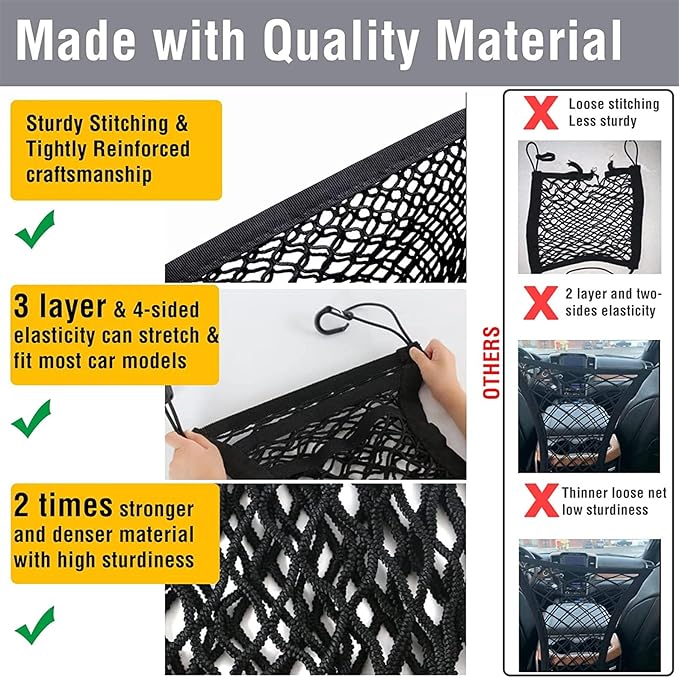 DYKESON Pet Barrier Dog Car Net Barrier with Car Mesh Organizer Baby Stretchable Storage Bag Universal for Cars, SUVs -Easy Install,Safer to Drive with Pets and Children, 3 Layer S