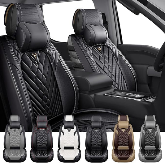 Front Set Car Seat Covers for Ford F-150 F-250 F-350 XL XLT STX Lariat King Ranch Platinum Raptor Waterproof Seat Covers 2009-2025, Anti-Slip Seat Protectors(Luxury 2 Seats/Black)