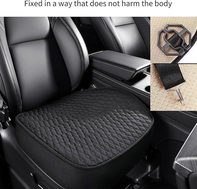 SanQing 2PCS Car Seat Cover Luxury Linen Front Seat Covers for Model Y 2023-2024 Car Seat Bottom,Heavy Duty Seat Cushion Protector Without Backrest (Black Front, Model Y)