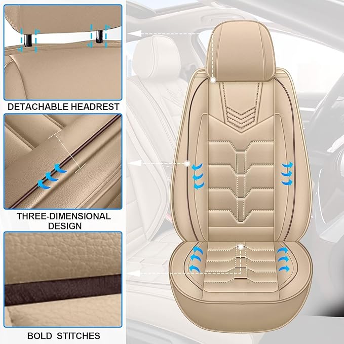 2PCS Front Car Seat Covers Fit for Lincoln MKC 2015-2019 Faux Leather Seat Cover Waterproof Seat Cushion Protector (Beige)