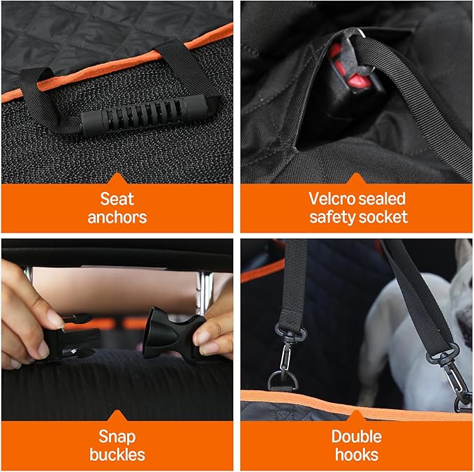 Amazon Basics Dog Car Seat Cover for Back Seat, Scratch-Resistant Nonslip Hammock with Side Flaps and Seatbelt Openings for Cars, SUVs, and Trucks, Black