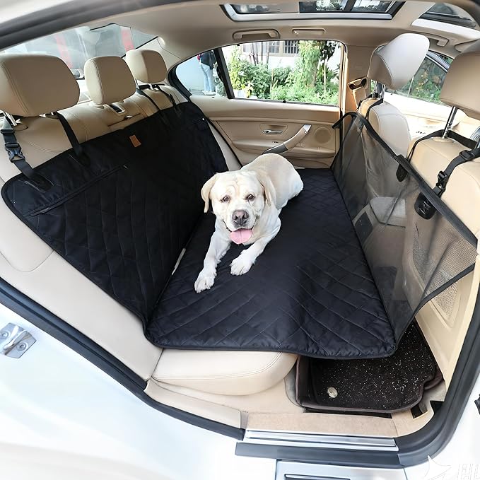 Dog Car Seat Cover, 2 in One Pet Car Seat Tunnel Protector, Protective Mat for Vehicle Back Seat, Waterproof Pet Bench Seat Cover for Dogs, Scratchproof Nonslip Reat Seat Protector (Black)