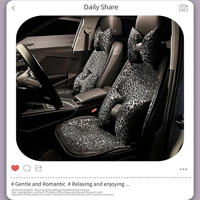 Car Headrest Pillow with Leopard Print Chic Car Interior Breathable Neck Support Cushions Fits for Most Cars (Black Pillow)