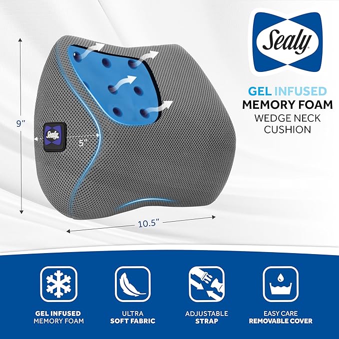 Sealy Ergonomic Car Neck Cushion – Memory Foam Neck Pillow for Car or Office Chair, Travel Neck Pillow,