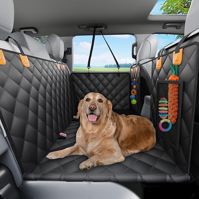Backseat Cover for Pets, Hard Bottom Car Seat Cover for Dogs, Waterproof, Scratch-Resistant, Non-Slip, Soft-Touch Material, Dog Hammock for Car with Mesh Window for Cars, Trucks, and SUVs