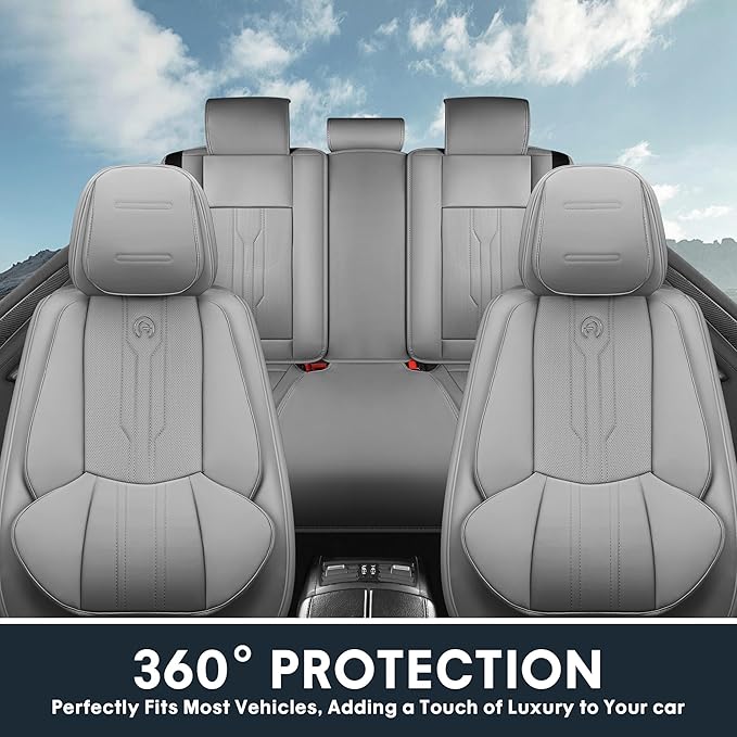 AOOG Car Seat Covers Custom Fit for Ford F150 2009-2026, Faux Leather Seat Cover Set for2017-2026 F250 F350 F450, Accomodating Regular Cab Super Cab Super Crew Pickup Truck Cushions(Grey, Front Seat)