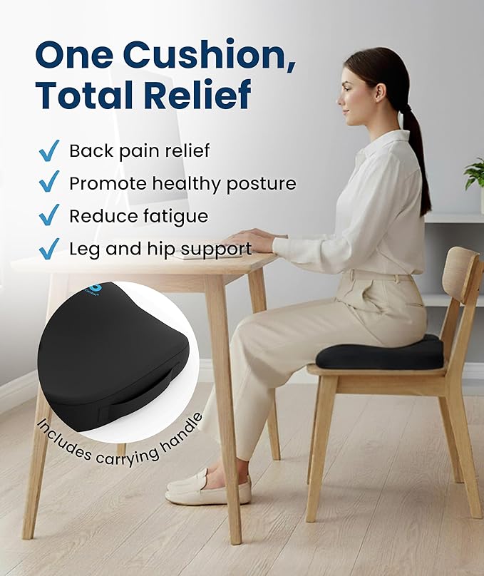 Everlasting Comfort Doctor Recommended Memory Foam Seat Cushion for Office Chairs & Car - Ergonomic Office Desk Accessories - Cushions for Tailbone Pain Relief, Sciatica (Black Cooling, Large)