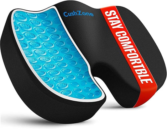 Office Chair Seat Cushion, Cooling Gel Enhanced Memory Foam Cushion for Long Sitting - Back, Sciatica, Coccyx, Tailbone Pain Relief Pillow - for Office, Gaming, Car, Wheelchair - Black, Large