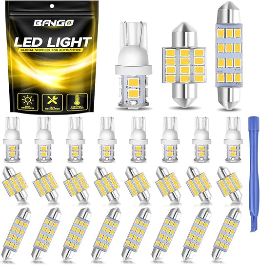 BANGO 24 Pieces Car LED Interior Light Bulbs, Non-Polarity Design with Removal Tool, Suitable for Car Dome Map Door Trunk License Plate Lights, Etc. (Warm White)
