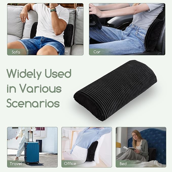 HIGOGOGO Lumbar Support Pillow for Recliner Chair/Accent Chair/Couch, Memory Foam Back Support Cushion for Elderly, Recliner Cushions for Back Rest, Pain Relief, Reading, Washable Cover, Black