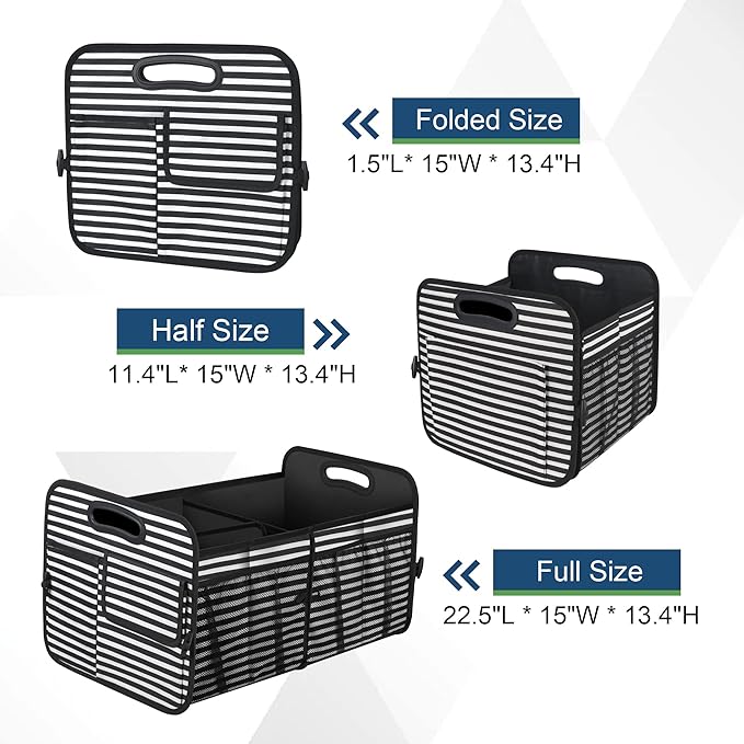 Femuar Car Trunk Organizer,Car Storage Organizer with 72L Large Capacity Waterproof Collapsible and 11 Pockets,Trunk Organizer for Car Suv/Jeep/Sedan, Large Size, Stripe