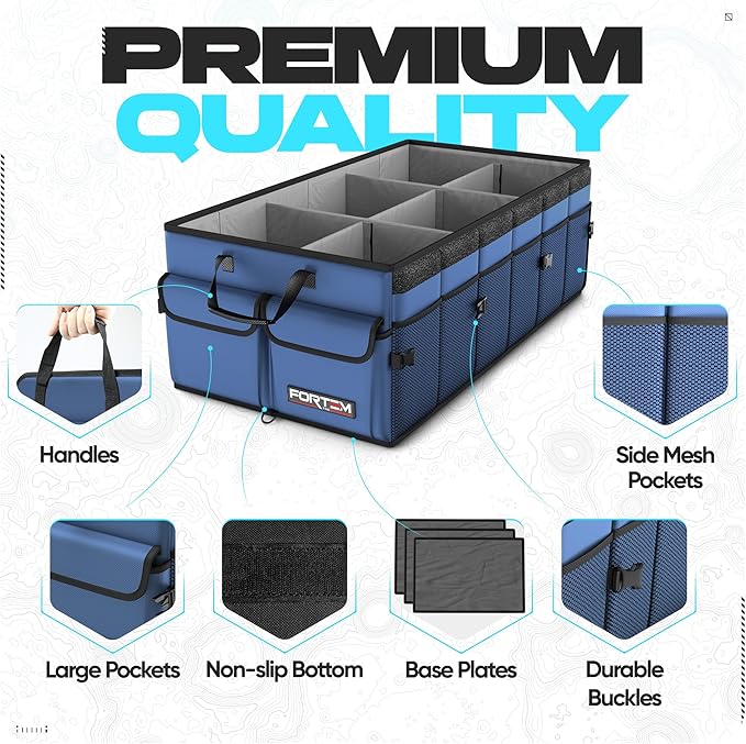FORTEM Trunk Organizer For SUV Car Trunk Organizer, Foldable Storage, Car Accessories for Women Men, Collapsible Bag, Perfect Christmas Gifts, 600D Oxford, Non Slip Bottom, Straps, Soft Cover (85L)