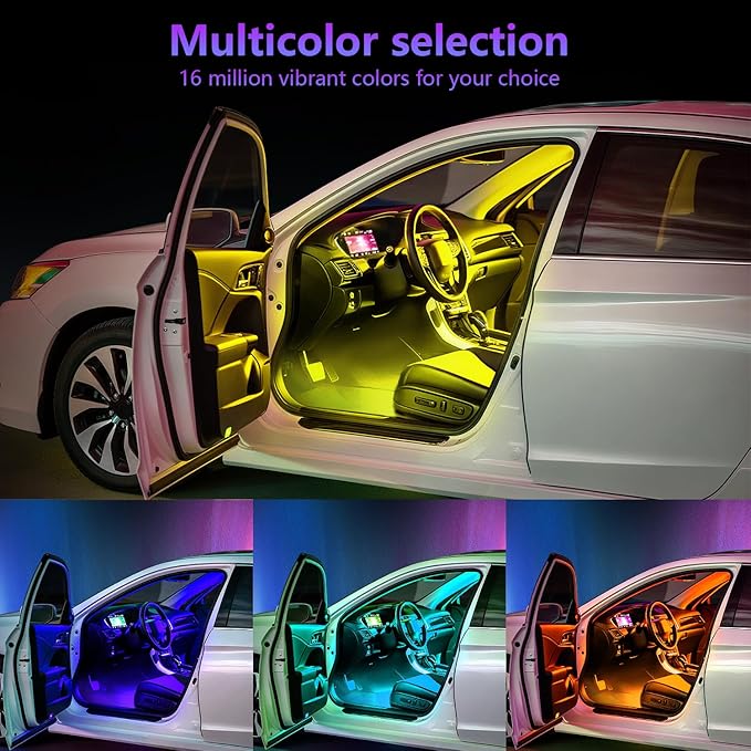 Footwell Lighting for car, Car Interior LED Lights,Lights for Inside car,APP Controlled RGB Light Strip with Music Sync Mode, 72 LEDs 16 Million Colors for Cars, Trucks, SUV via 12V Lighter