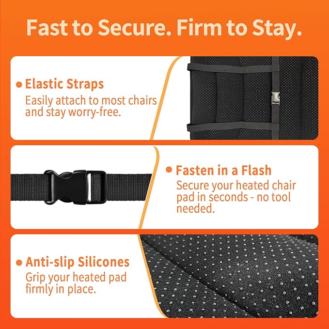 Heated Seat Cushion for Office Chair, Thick Heated Chair Pad, Auto Shut Off, 7 Heating Levels, Fast Heating, Heating Pad Seat Warmer for Full Back, Hips, Thighs, Universal Fit, Gift Women Men