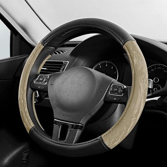 PIC AUTO Steering Wheel Cover, Silk Grain Leather Car Steering Wheel Protector, Comfortable Grip, Universal 14.5-15.5 Inch Anti-Slip Steering Wheels Accessories for Men & Women (Beige)