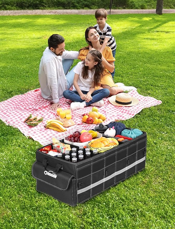 Oasser Car Trunk Organizer for SUV 75L Collapsible 4 Compartment Storage, Foldable Organizer Car Accessories for Women/Men