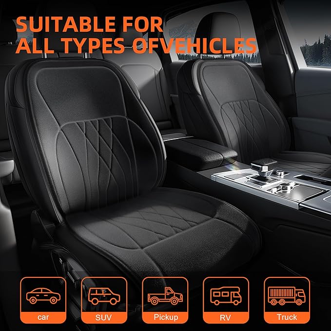 2Pcs Universal Car Seat Cushion with Lumbar Support & 4H Timer, Premium Comfort Velour Car Seat Cover for Driver and Passenger Sides, Fits Cars, Trucks, SUVs, and Vans