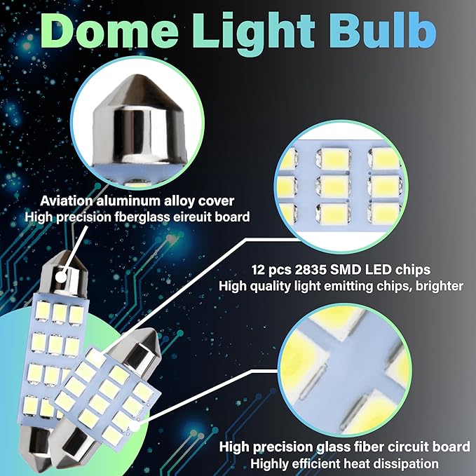 24 PCS Interior Led Dome Lights for Cars, 194 T10 DE3175 578 31mm 42mm Luces Led Para Carro, Accesorios Para Carro for Car Map License Plate Door Side Marker Cornering Trunk Light (Ice Blue)